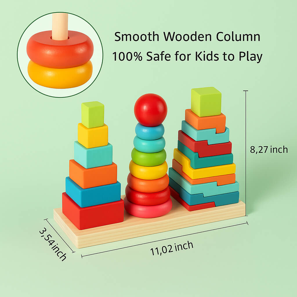 Wooden Rainbow Three Column Tower