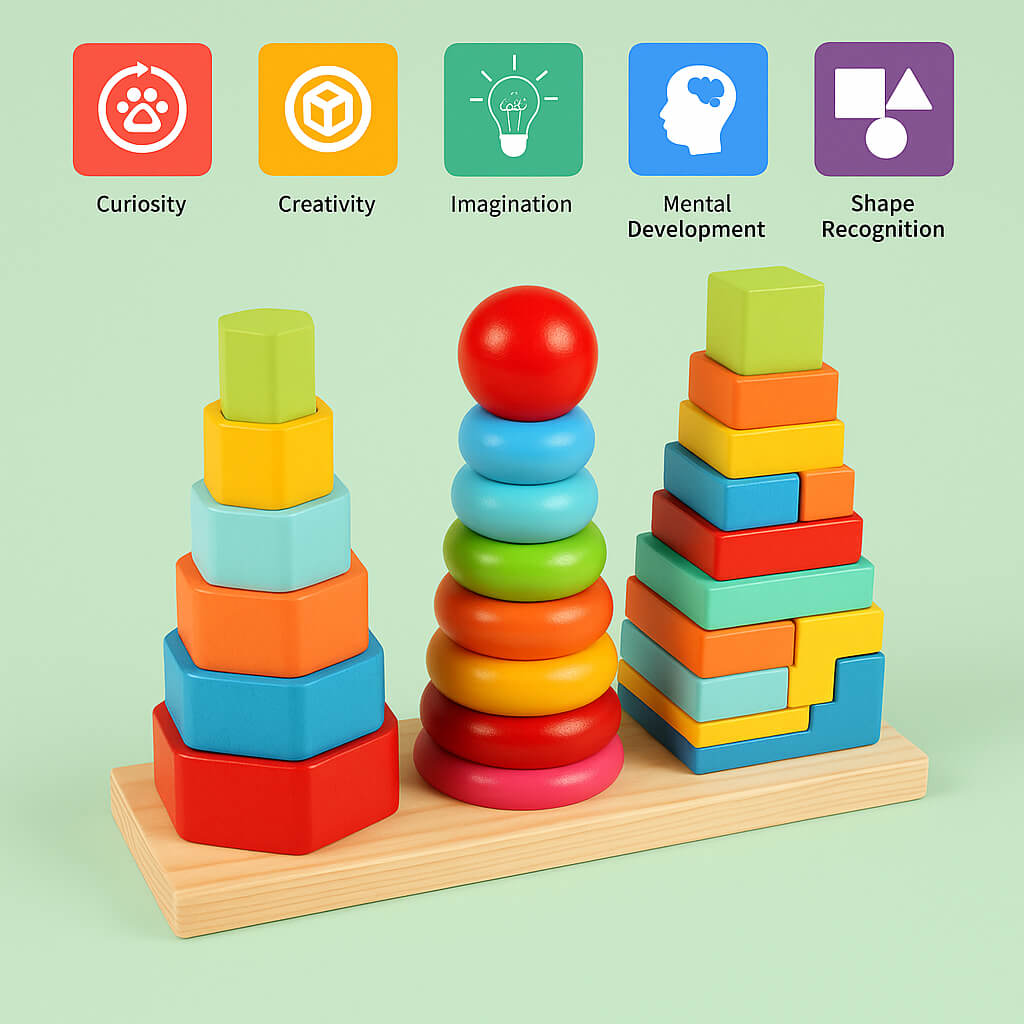 Wooden Rainbow Three Column Tower